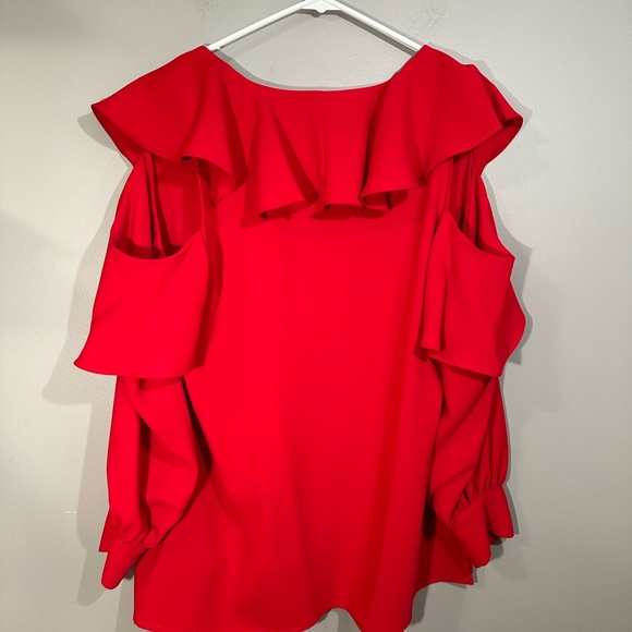 NWT Amanda Uprichard Francis Open Shoulder Flowy Red Top Large - Picture 4 of 9